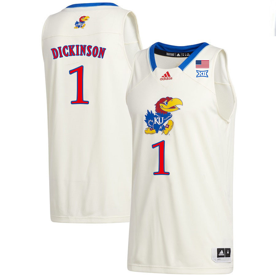 Men #1 Hunter Dickinson Kansas Jayhawks College Basketball Jerseys Stitched Sale-Cream